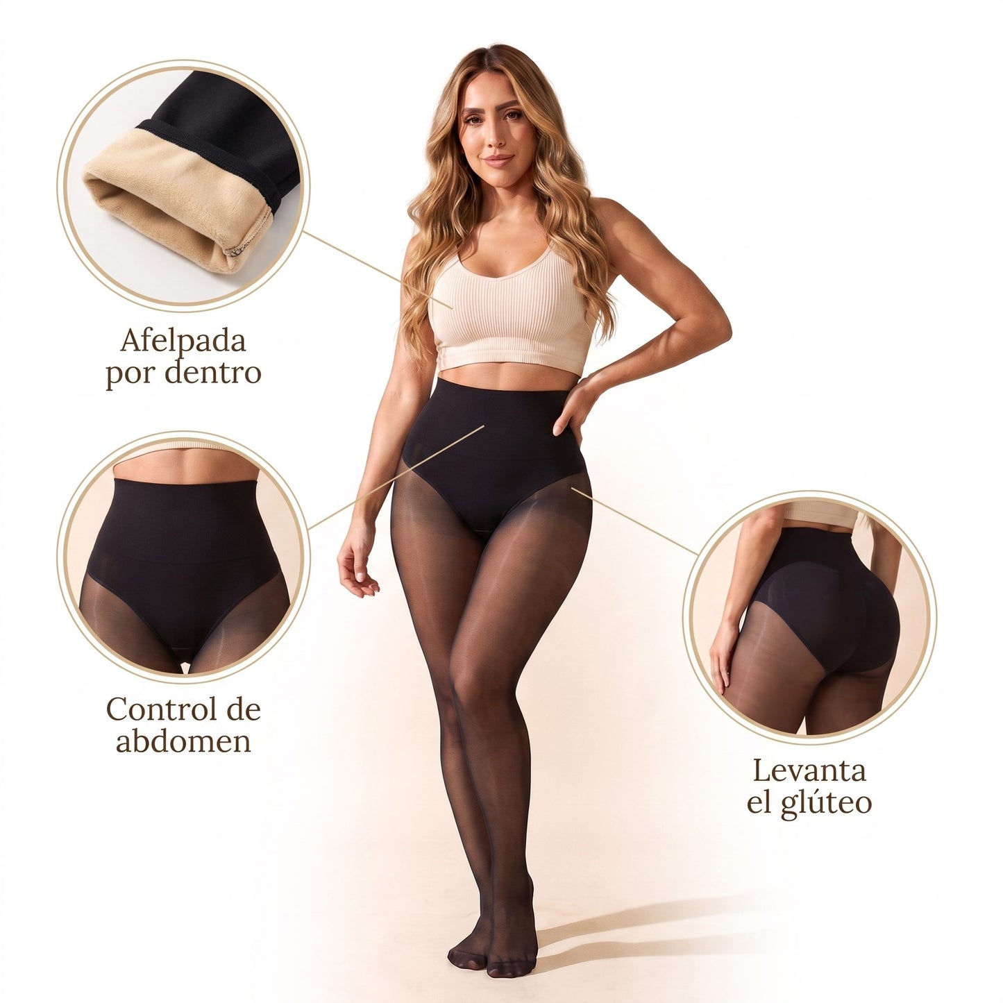 Medias Térmicas Efecto Velado - Afelpada por dentro, control de abdomen y levanta el glúteo